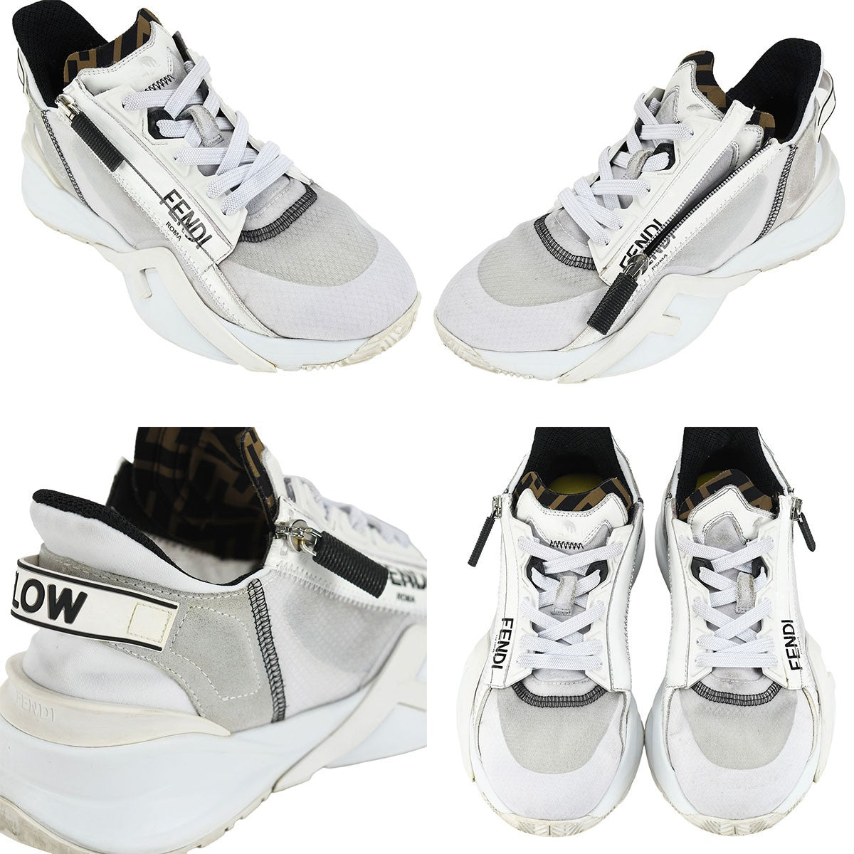 FENDI Sneakers Shoes Low-Cut FF EU 37 US 7 White Brown Authentic