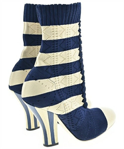 FENDI Short Boots Shoes EU 37 US 7 White Navy Authentic