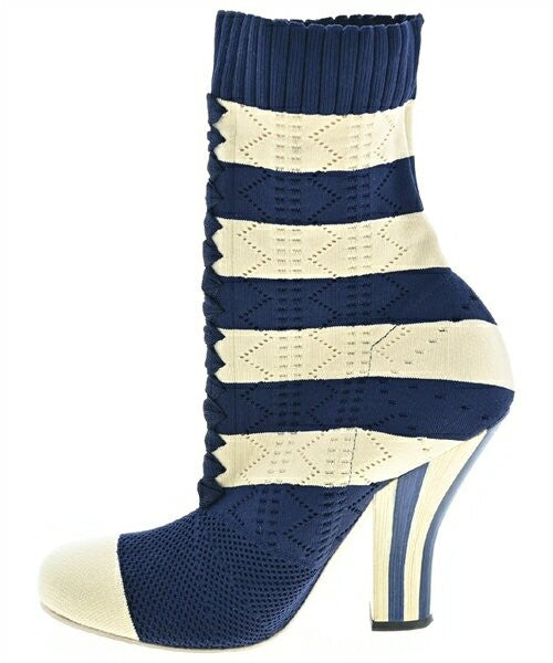 FENDI Short Boots Shoes EU 37 US 7 White Navy Authentic