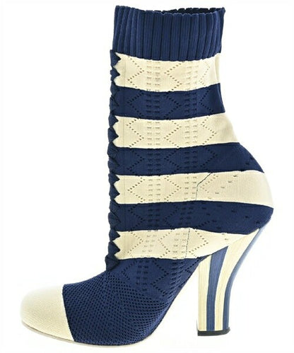 FENDI Short Boots Shoes EU 37 US 7 White Navy Authentic