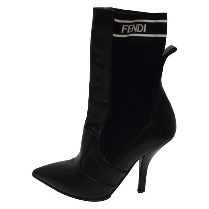 FENDI Short Boots Shoes EU 35 US 5 Leather Black White Authentic