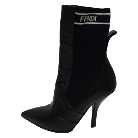 FENDI Short Boots Shoes EU 35 US 5 Leather Black White Authentic