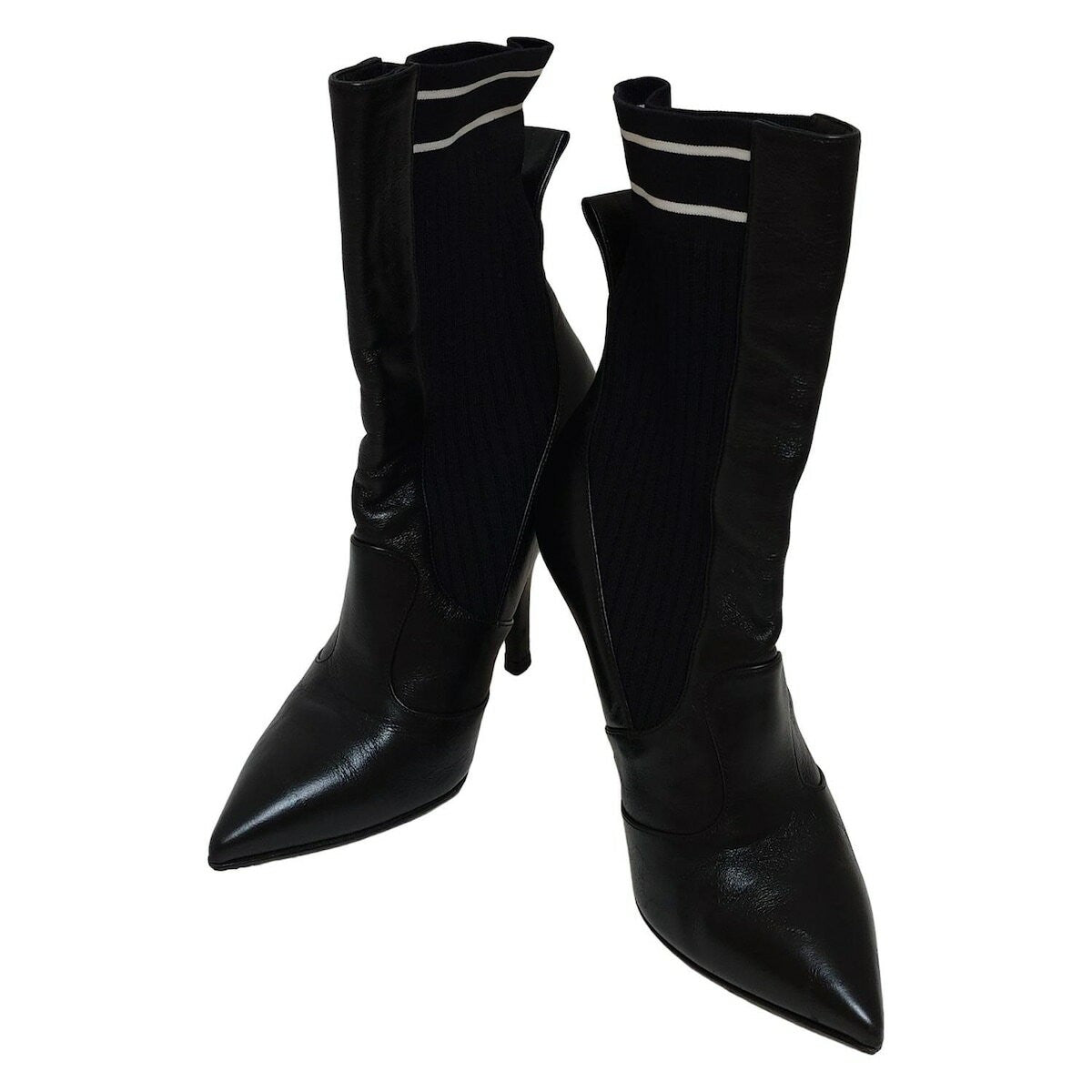 FENDI Short Boots Shoes EU 35 US 5 Leather Black White Authentic