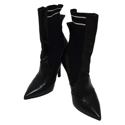 FENDI Short Boots Shoes EU 35 US 5 Leather Black White Authentic