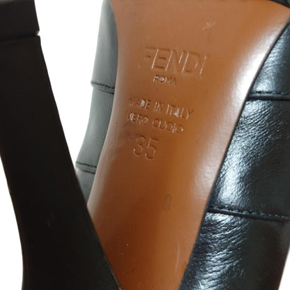 FENDI Short Boots Shoes EU 35 US 5 Leather Black White Authentic