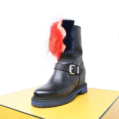 FENDI Long Boots Shoes EU 3 US 7 Leather Black Authentic
