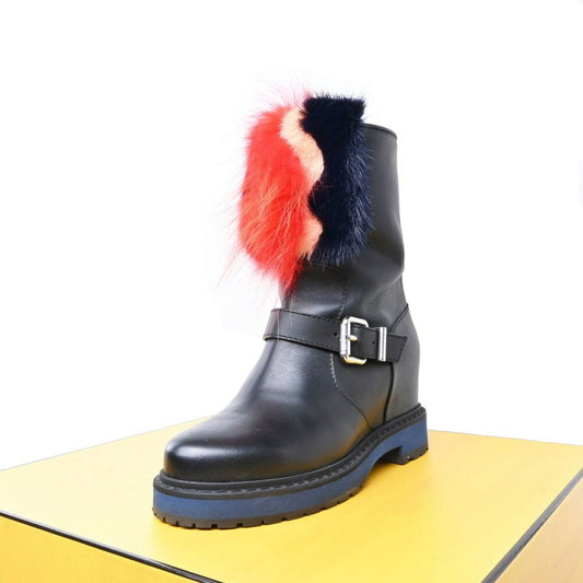 FENDI Long Boots Shoes EU 3 US 7 Leather Black Authentic