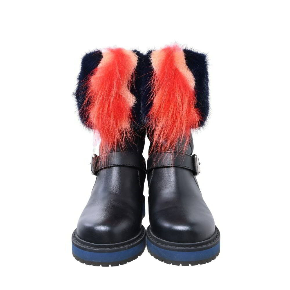 FENDI Long Boots Shoes EU 3 US 7 Leather Black Authentic