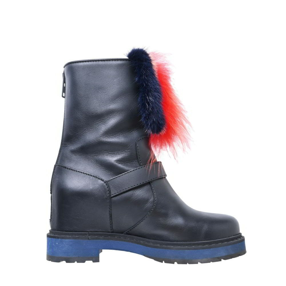 FENDI Long Boots Shoes EU 3 US 7 Leather Black Authentic