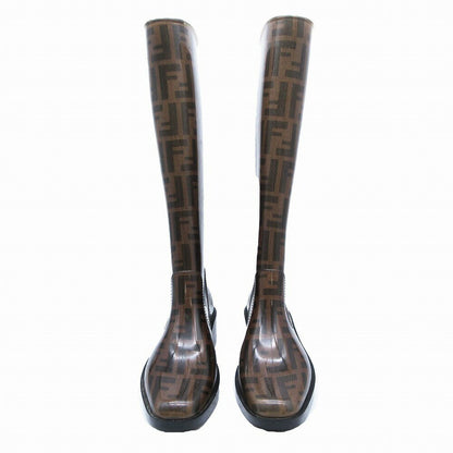 FENDI Rain Long Boots Shoes FF Zucca EU 38  US 8 Brown Authentic