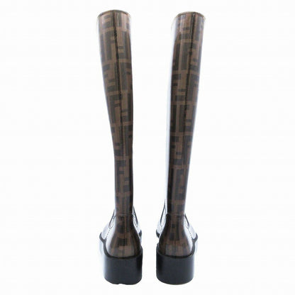 FENDI Rain Long Boots Shoes FF Zucca EU 38  US 8 Brown Authentic