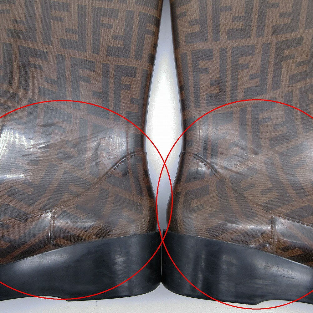 FENDI Rain Long Boots Shoes FF Zucca EU 38  US 8 Brown Authentic