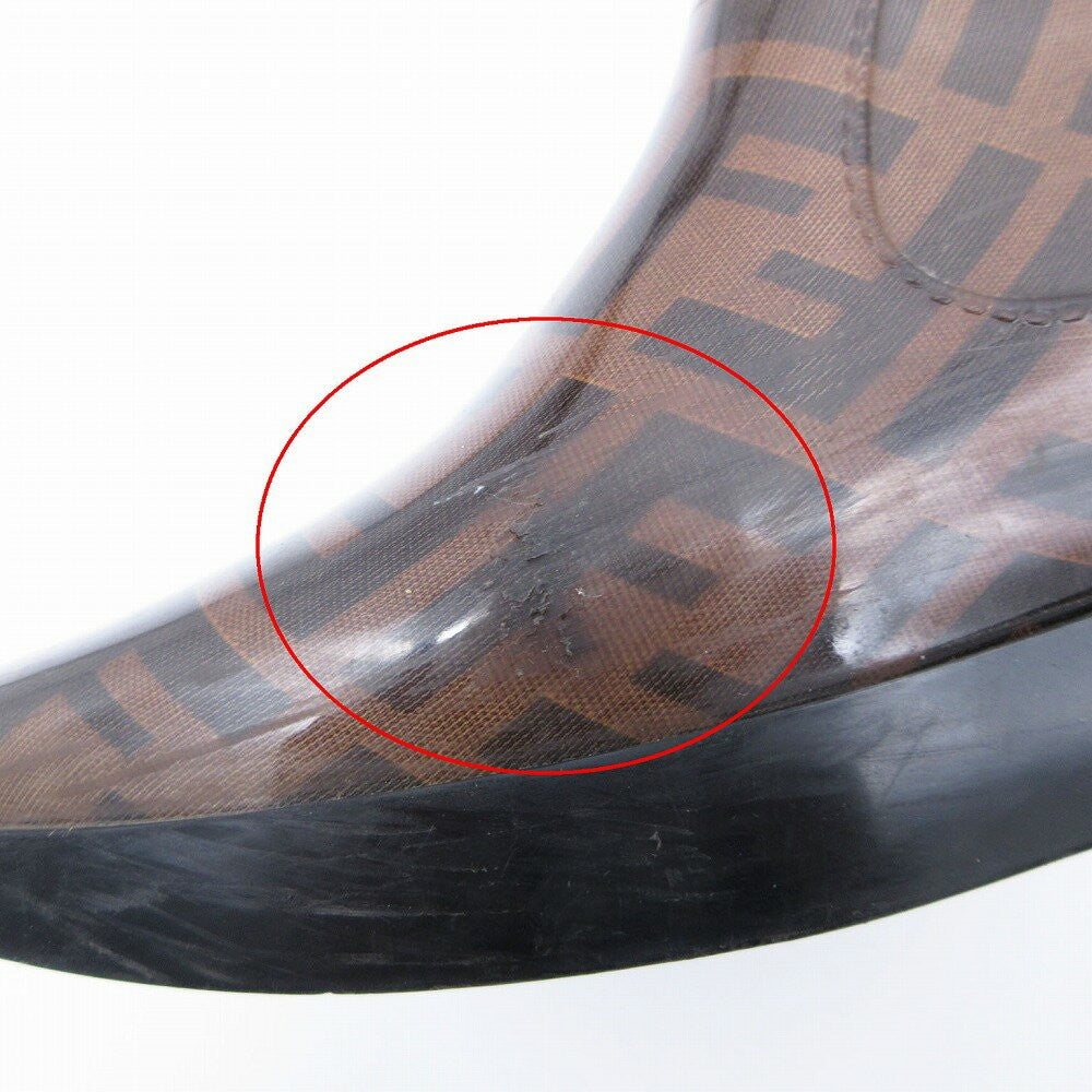 FENDI Rain Long Boots Shoes FF Zucca EU 38  US 8 Brown Authentic