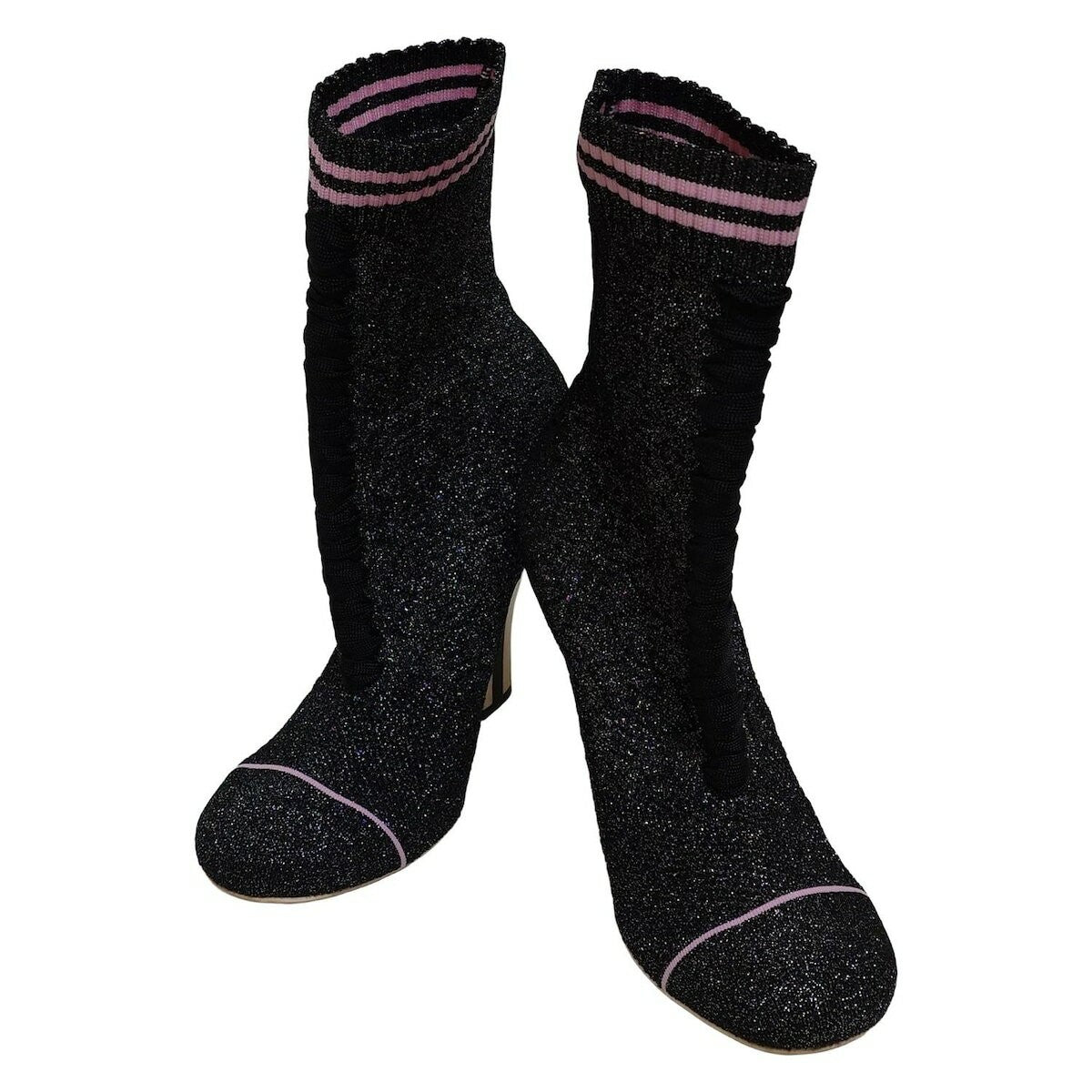 FENDI Short Boots Shoes EU 37 US 7 Black Silver Pink Authentic