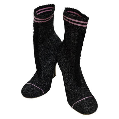FENDI Short Boots Shoes EU 37 US 7 Black Silver Pink Authentic