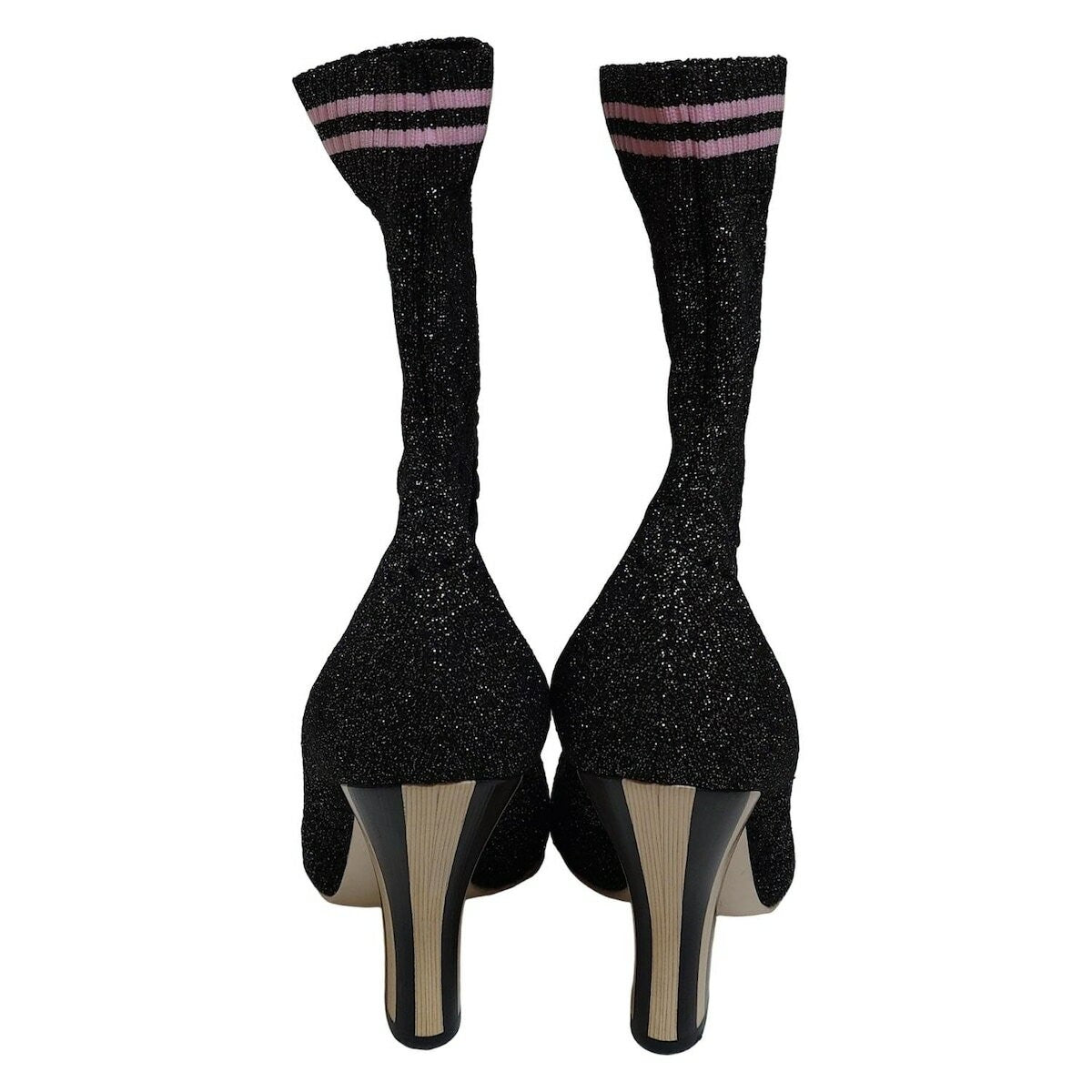 FENDI Short Boots Shoes EU 37 US 7 Black Silver Pink Authentic