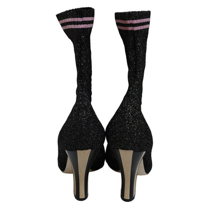 FENDI Short Boots Shoes EU 37 US 7 Black Silver Pink Authentic