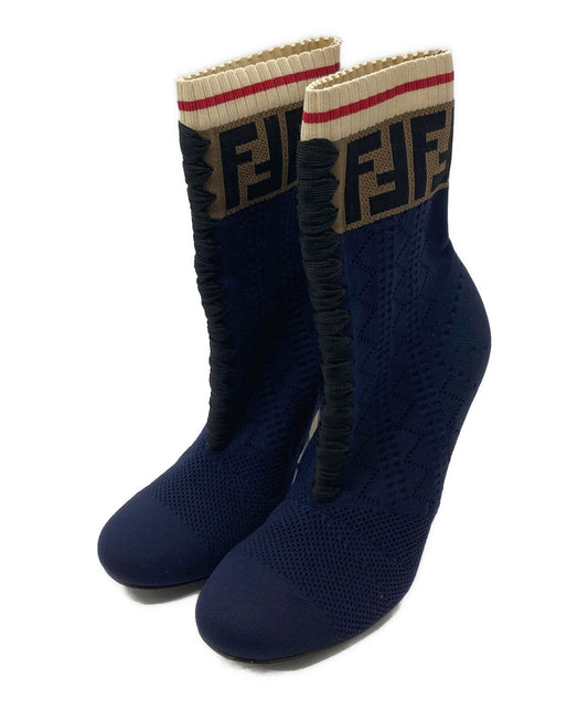 FENDI Boots Shoes FF Zucca EU 37 US 7 Navy Authentic