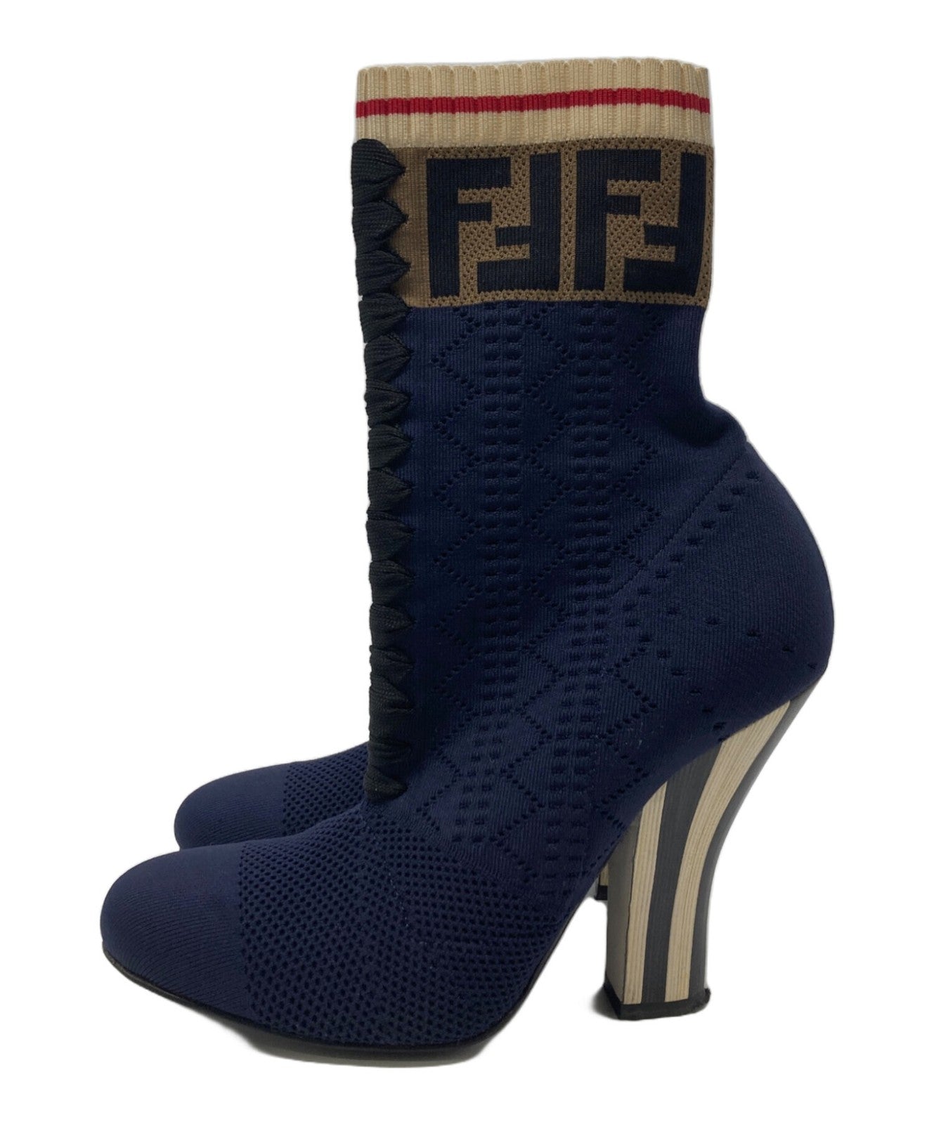 FENDI Boots Shoes FF Zucca EU 37 US 7 Navy Authentic