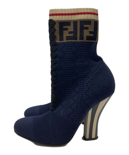 FENDI Boots Shoes FF Zucca EU 37 US 7 Navy Authentic