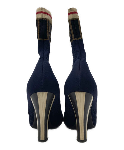 FENDI Boots Shoes FF Zucca EU 37 US 7 Navy Authentic