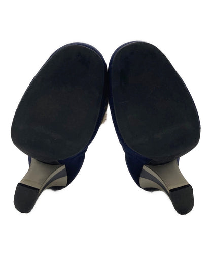 FENDI Boots Shoes FF Zucca EU 37 US 7 Navy Authentic