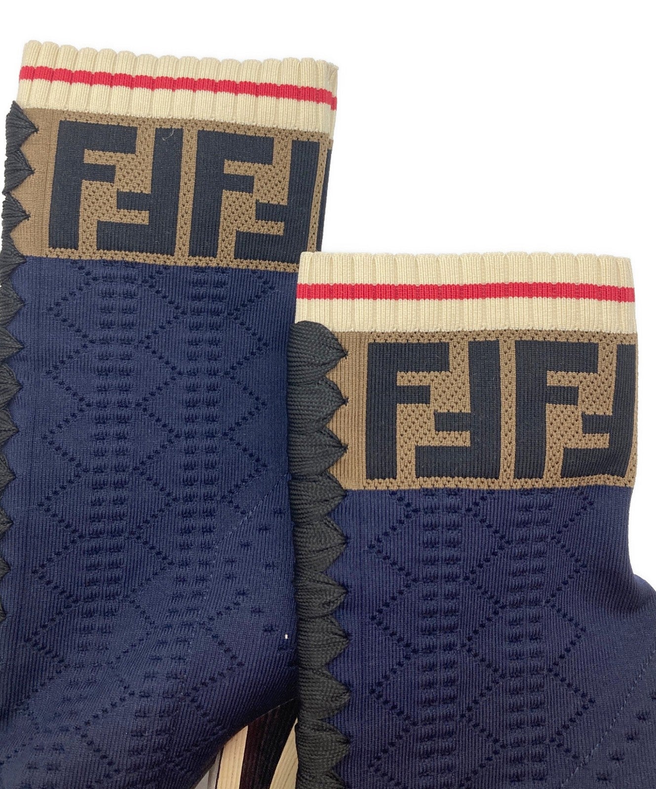 FENDI Boots Shoes FF Zucca EU 37 US 7 Navy Authentic