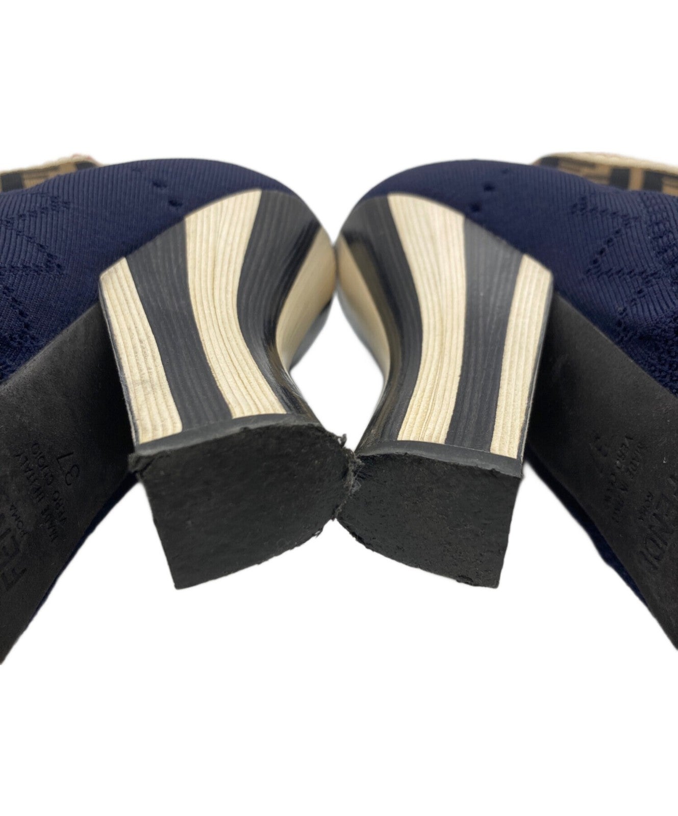 FENDI Boots Shoes FF Zucca EU 37 US 7 Navy Authentic