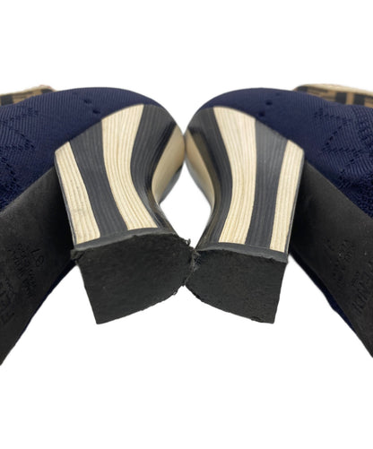 FENDI Boots Shoes FF Zucca EU 37 US 7 Navy Authentic