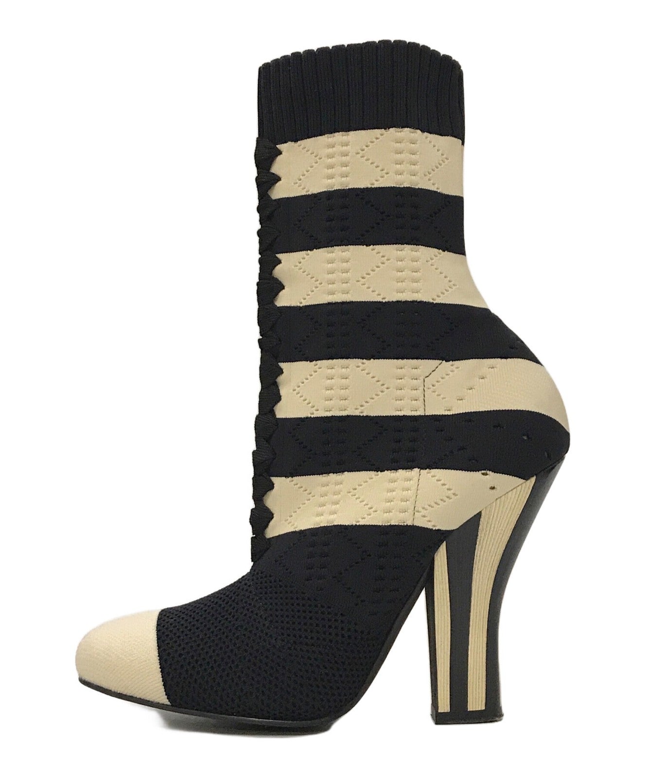 FENDI Knit Socks Boots Shoes EU 37 US 7 White Black Authentic