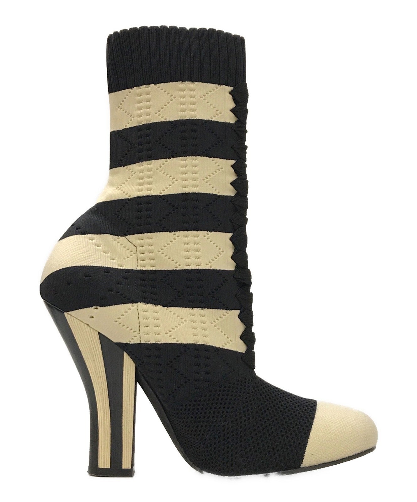 FENDI Knit Socks Boots Shoes EU 37 US 7 White Black Authentic