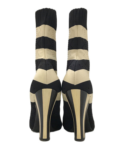 FENDI Knit Socks Boots Shoes EU 37 US 7 White Black Authentic