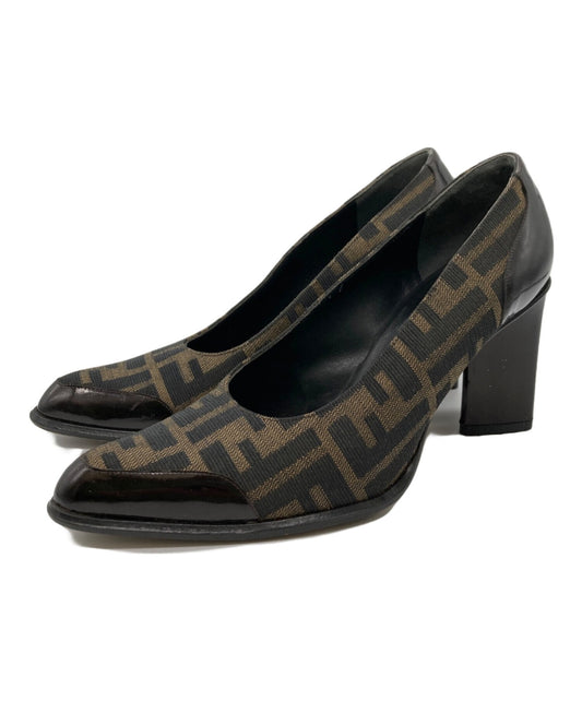 FENDI Shoes Pumps Heel FF Zucca EU 37 US 7 Brown Black Authentic