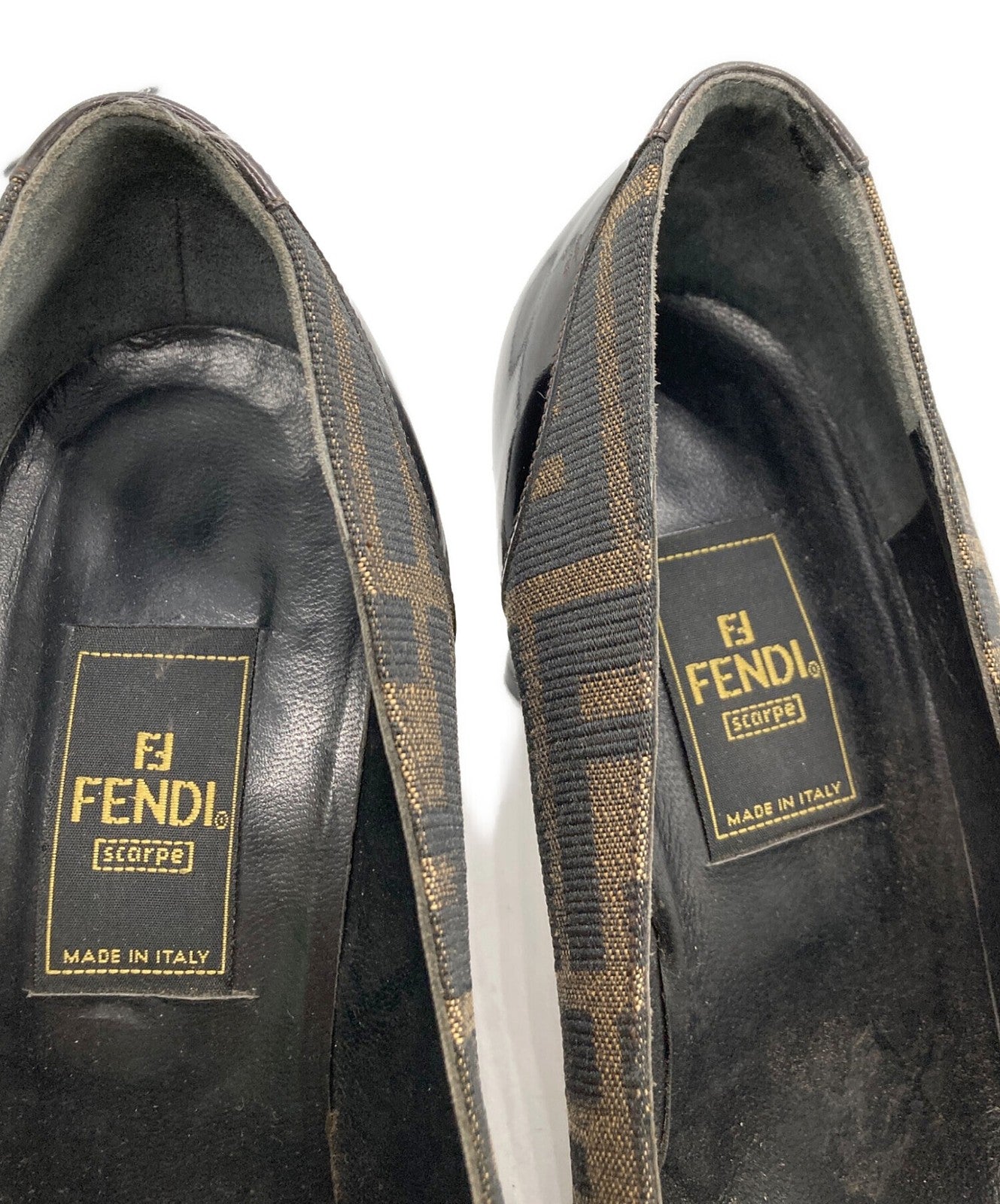 FENDI Shoes Pumps Heel FF Zucca EU 37 US 7 Brown Black Authentic