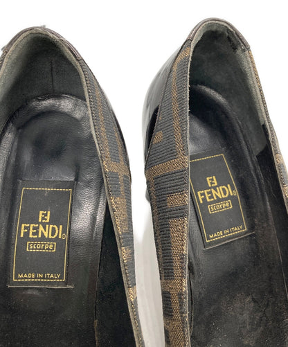 FENDI Shoes Pumps Heel FF Zucca EU 37 US 7 Brown Black Authentic