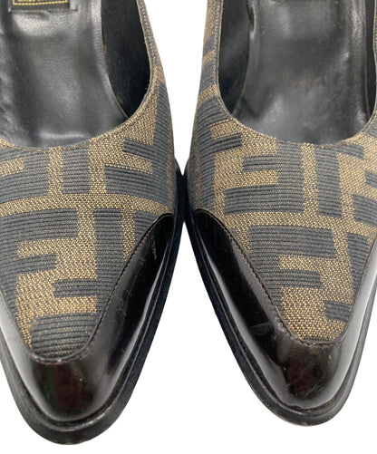 FENDI Shoes Pumps Heel FF Zucca EU 37 US 7 Brown Black Authentic