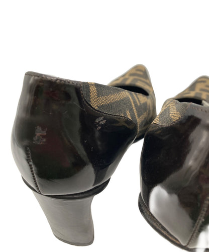 FENDI Shoes Pumps Heel FF Zucca EU 37 US 7 Brown Black Authentic
