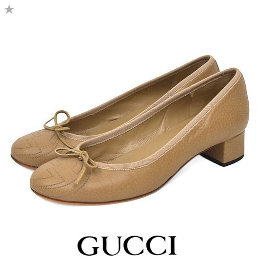 GUCCI Shoes Pumps Heel Interlocking G Logo EU 37 US 7 Leather Beige Authentic