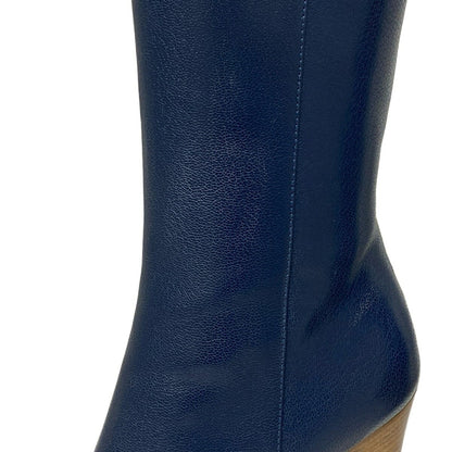 GUCCI Short Boots Shoes Interlocking EU 36 US 6 Leather Navy Gray Beige Auth