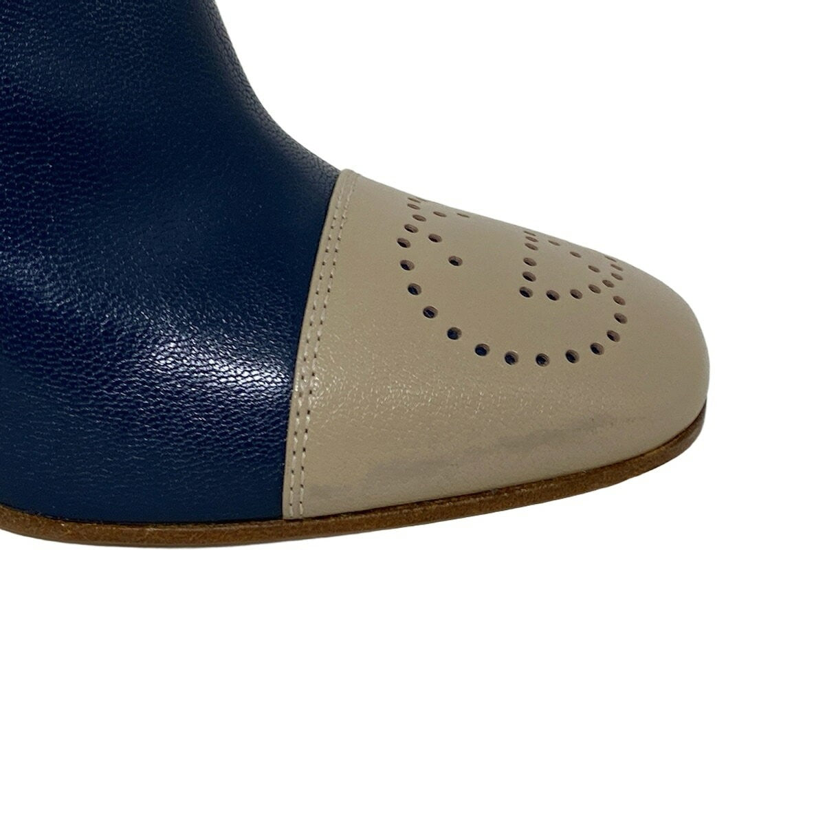 GUCCI Short Boots Shoes Interlocking EU 36 US 6 Leather Navy Gray Beige Auth