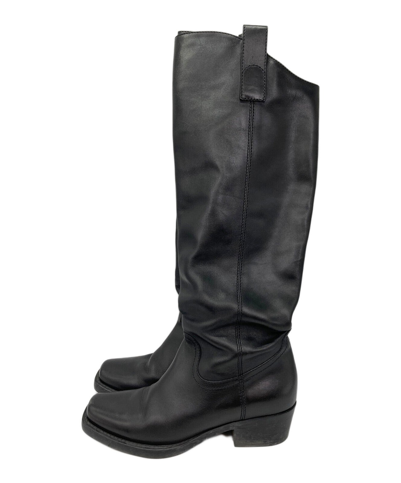 GUCCI Long Boots Shoes Square toe chunky heel EU 38 US 8 Black Authentic