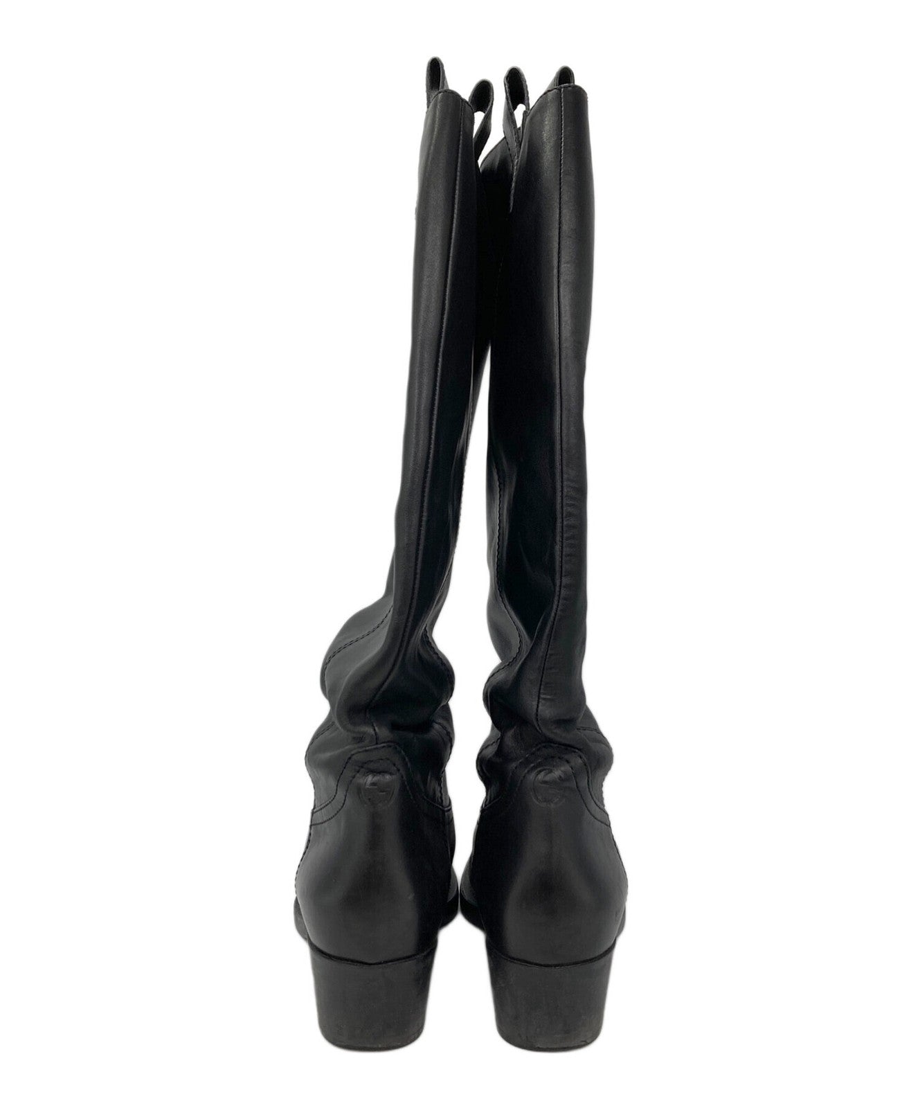 GUCCI Long Boots Shoes Square toe chunky heel EU 38 US 8 Black Authentic
