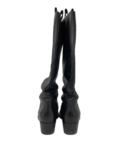 GUCCI Long Boots Shoes Square toe chunky heel EU 38 US 8 Black Authentic