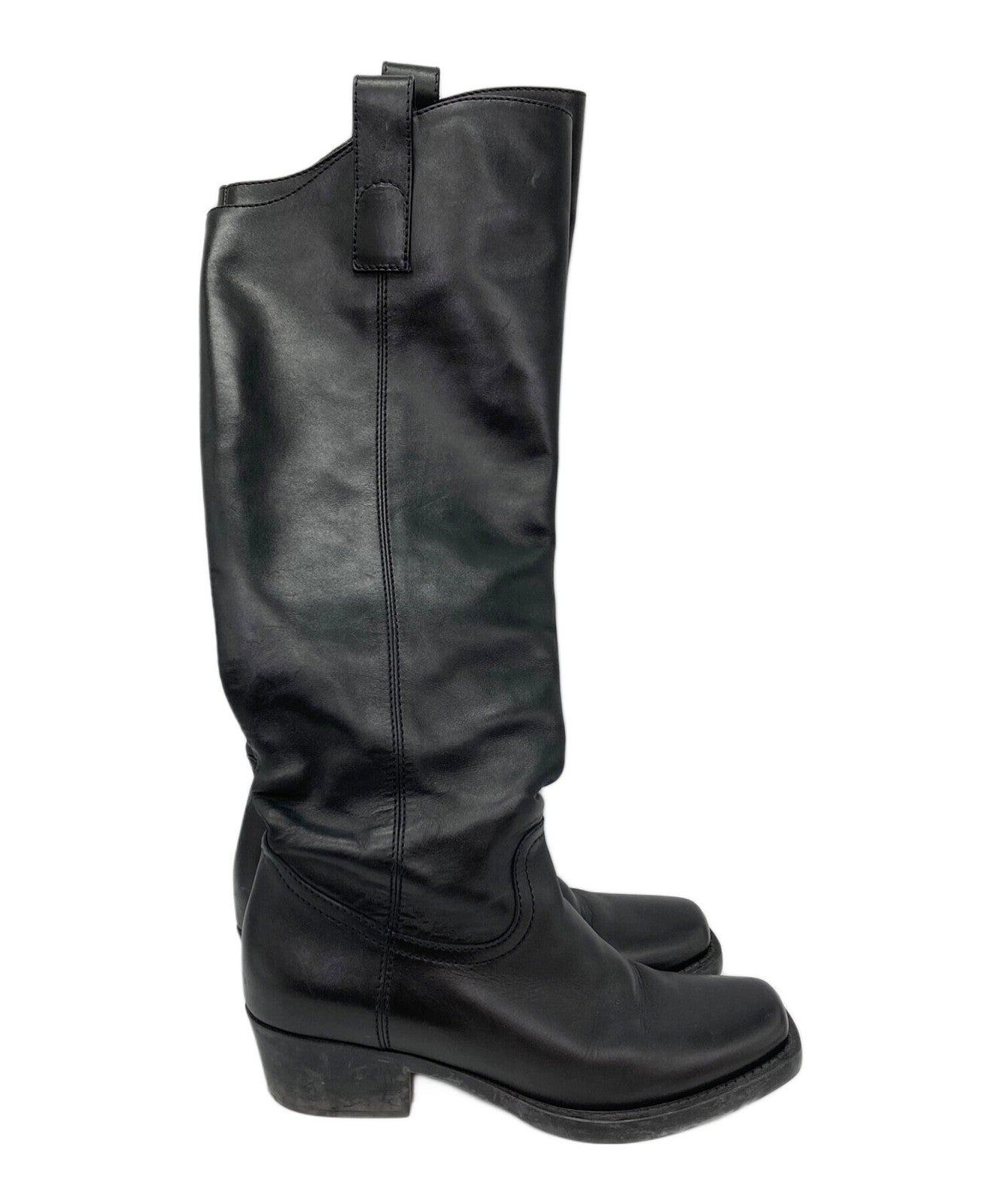 GUCCI Long Boots Shoes Square toe chunky heel EU 38 US 8 Black Authentic