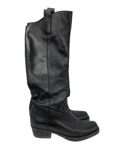 GUCCI Long Boots Shoes Square toe chunky heel EU 38 US 8 Black Authentic
