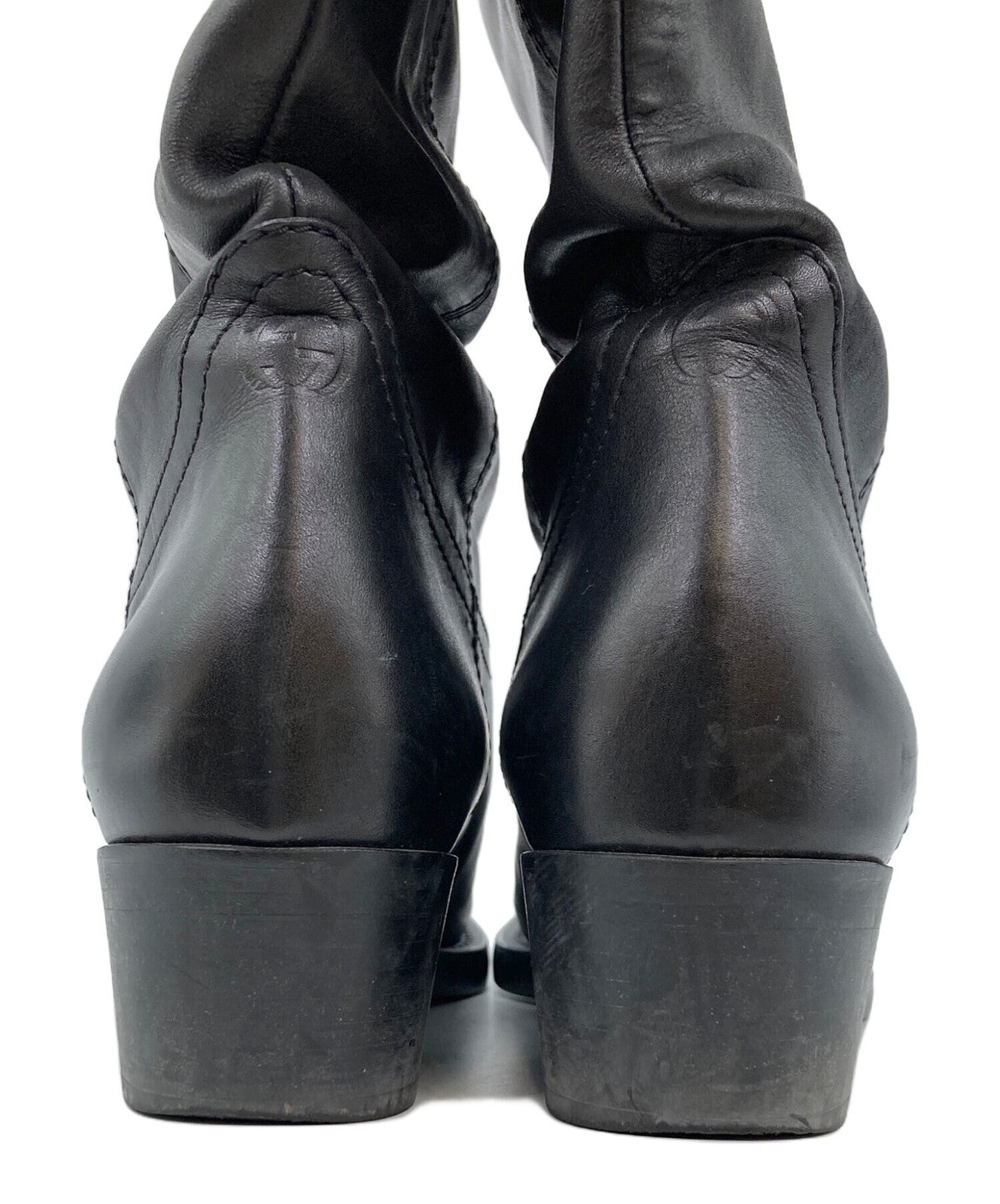 GUCCI Long Boots Shoes Square toe chunky heel EU 38 US 8 Black Authentic