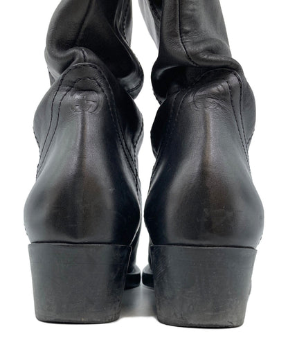 GUCCI Long Boots Shoes Square toe chunky heel EU 38 US 8 Black Authentic