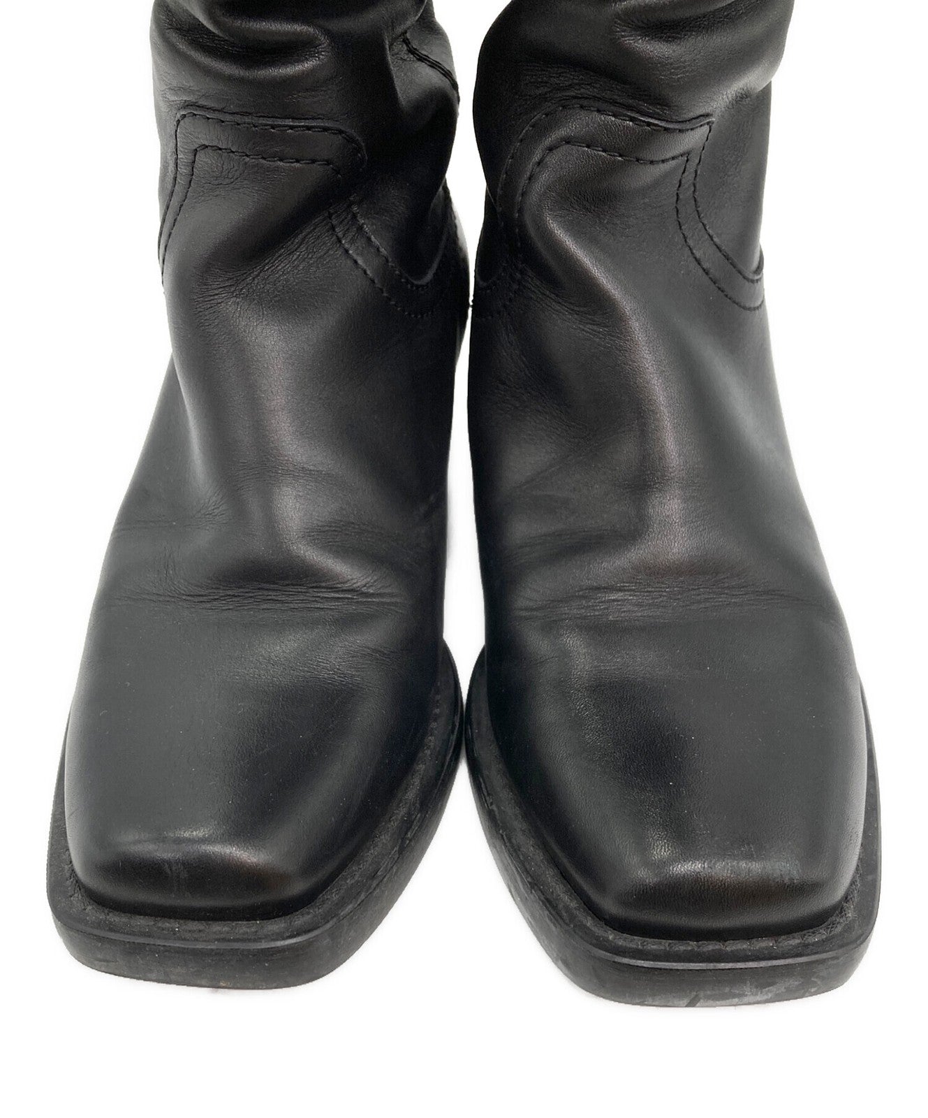 GUCCI Long Boots Shoes Square toe chunky heel EU 38 US 8 Black Authentic