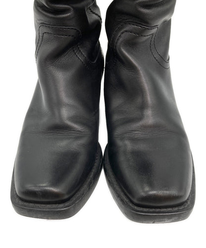GUCCI Long Boots Shoes Square toe chunky heel EU 38 US 8 Black Authentic