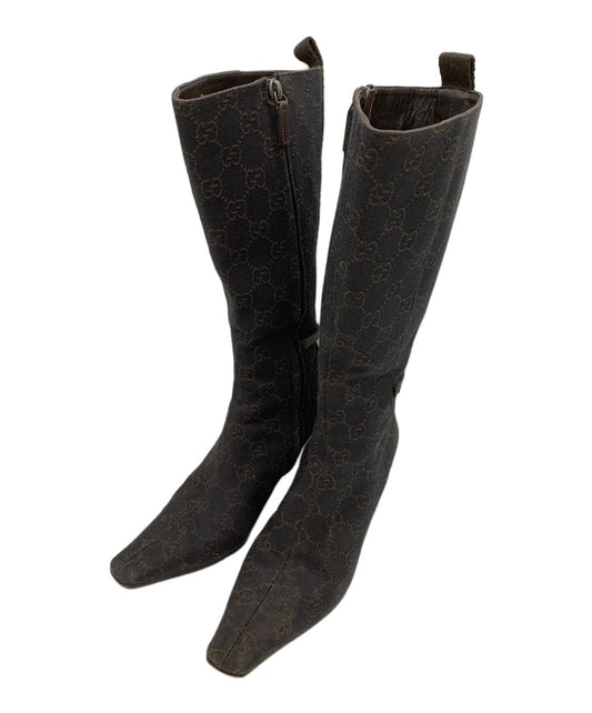 GUCCI Long Boots Shoes GG EU 35.0 US 5.0 Black Authentic